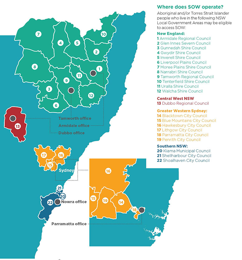 Map showing where Service Our Way is available across NSW